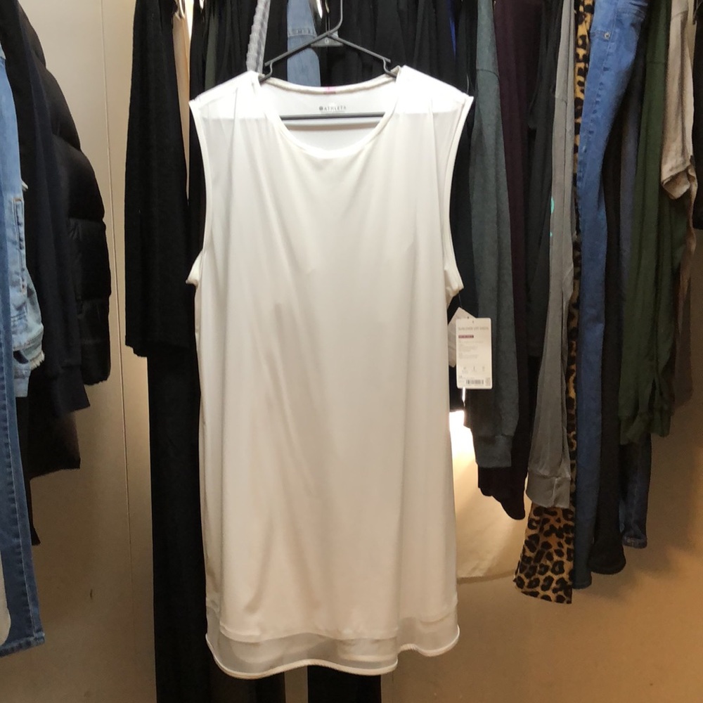 Athleta White Sunlover UPF Stretch Mesh Trim Dress 1X New With Tags.